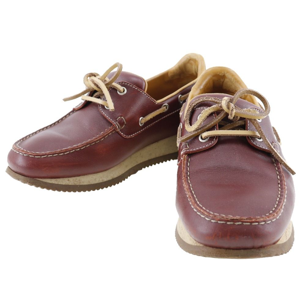 HERMES】エルメス デッキシューズ レザー 赤茶 レディース