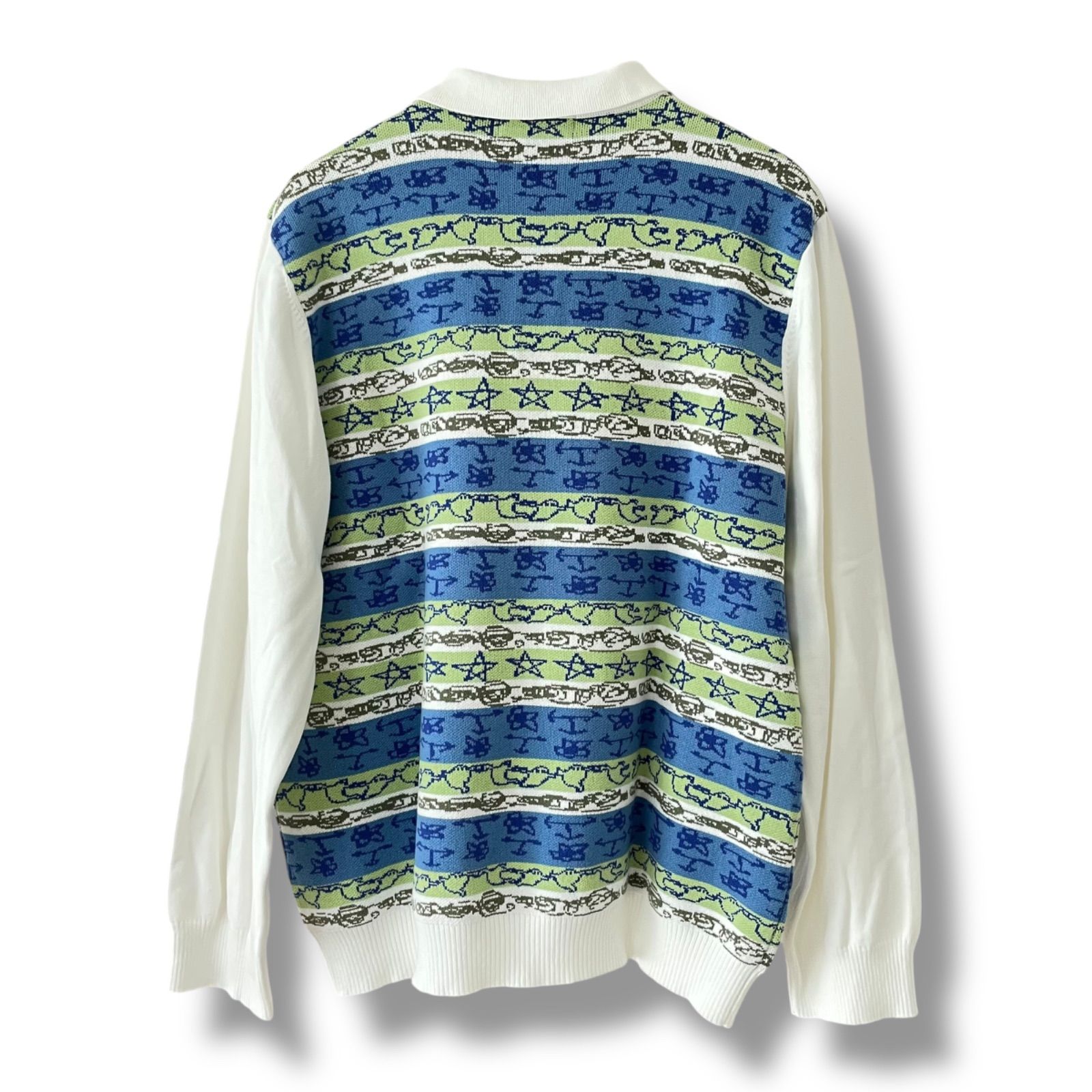 TTT MSW ティー・ティー・ティー 白地マルチカラー ニットポロシャツ