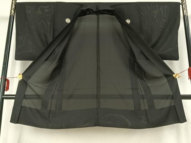 平和屋着物▽男性 黒紋付 長羽織 スリーシーズン 春夏秋 塵除け 正絹 AABB2358fy