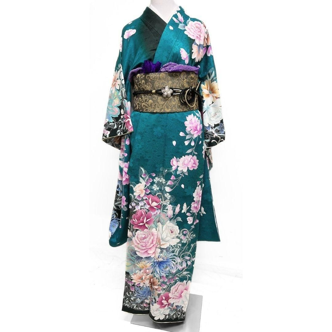 刺繍 金駒刺繍 薔薇 牡丹 乱菊 蝶 鈴蘭 振袖 着物 013a p 金駒刺繍