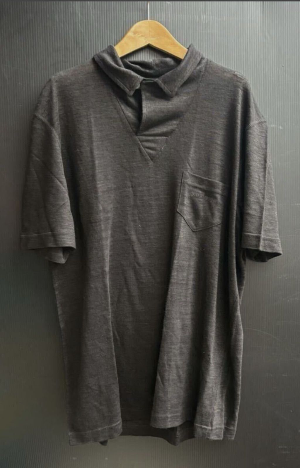 OLD 白タグ 90s GIORGIO ARMANI ジョルジオアルマーニ 半袖 変形 ニット ポロシャツ リネン D-TK6246