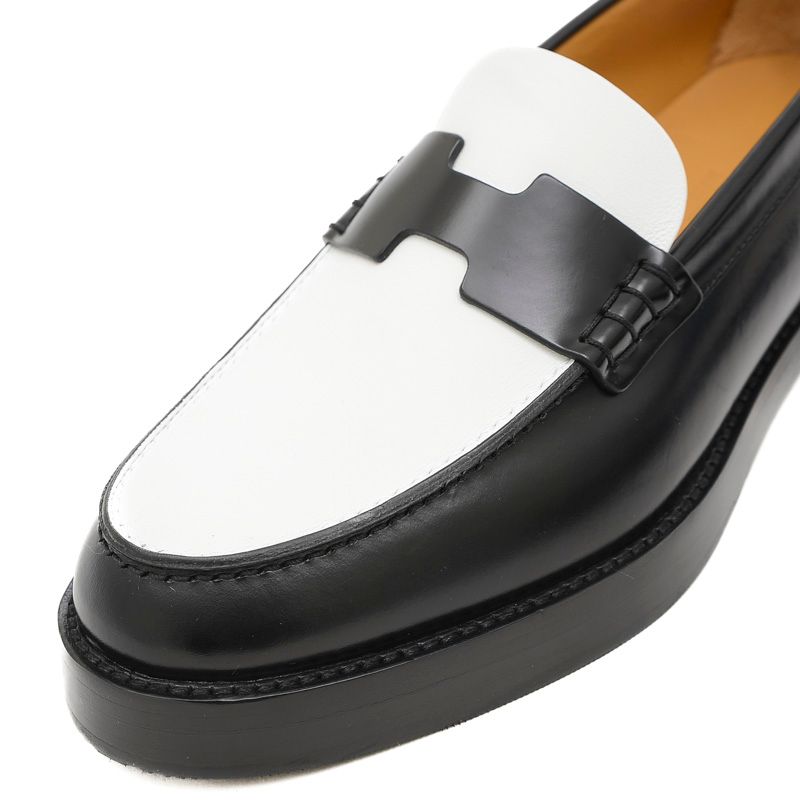 エルメス アワー ローファー モカシン カーフ ブラック/ホワイト  