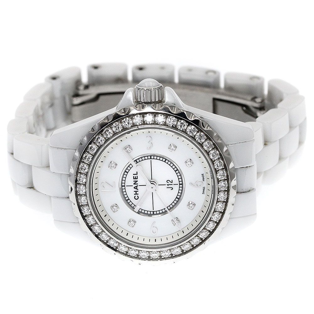 シャネル CHANEL H2572 J12 白セラミック ダイヤベゼル 8Pダイヤ