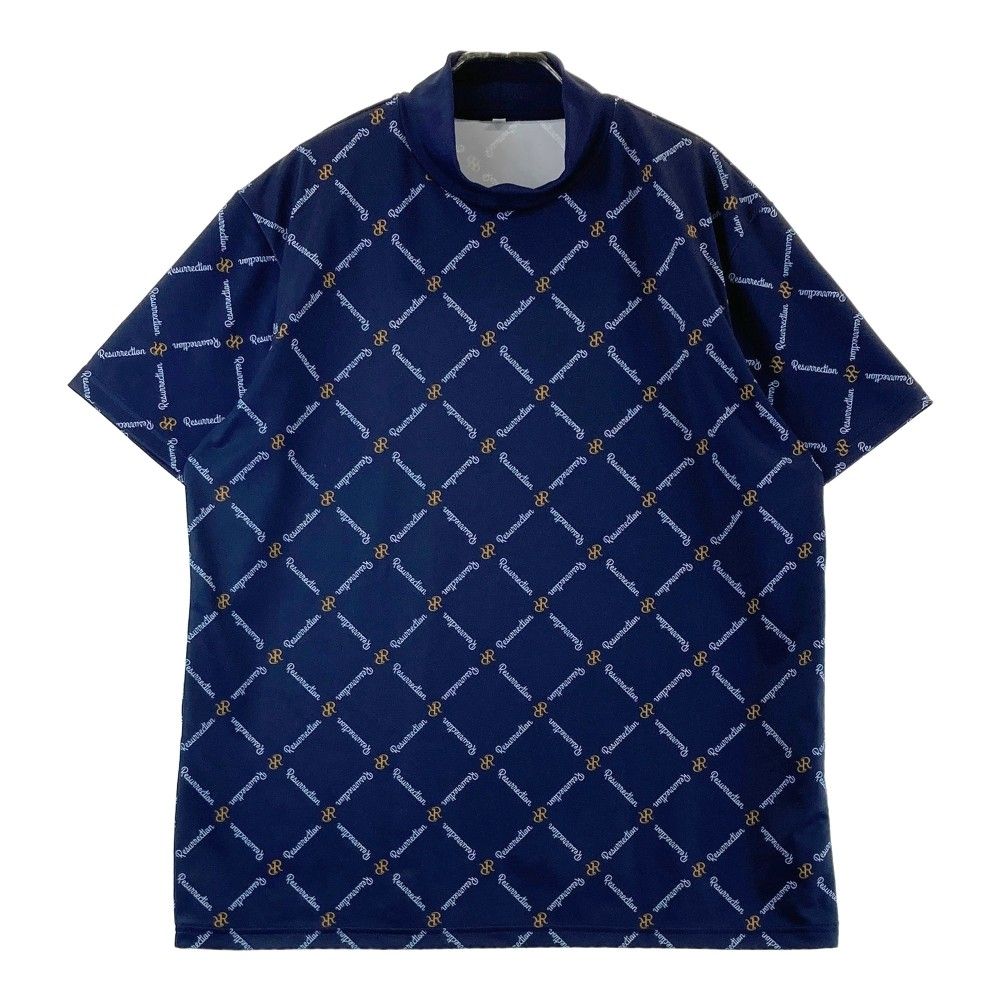 サイズ XL RESURRECTION レザレクション 2025年モデル ハイネック 半袖Tシャツ ロゴ 総柄 ネイビー系 240101315932 ゴルフウェア メンズ ストスト