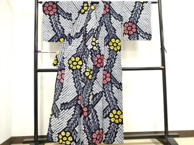 平和屋着物∴夏物 浴衣 有松鳴海絞り 草花文 綿 逸品 DAAV7093cd  