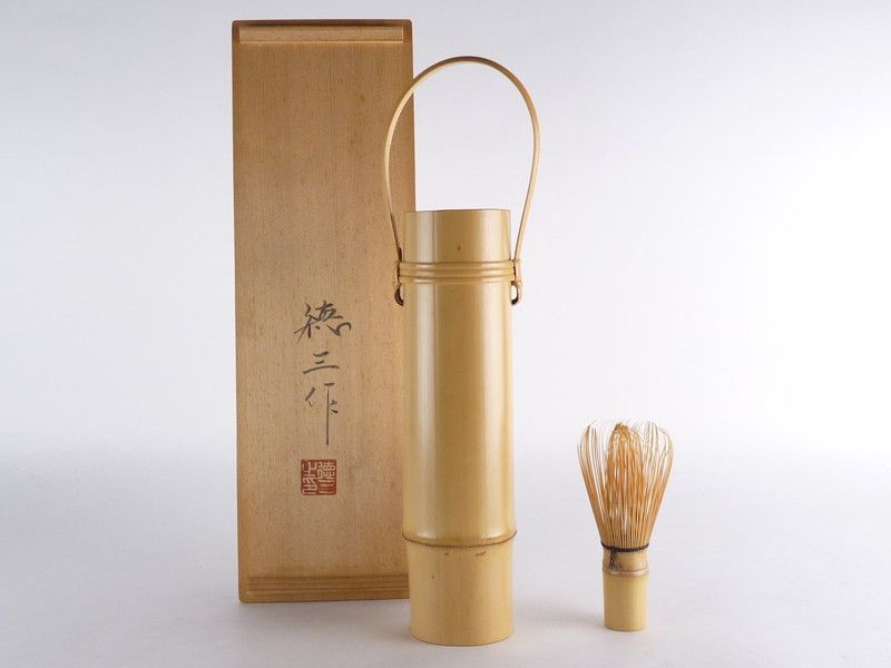 清宮】生野徳三 作「白竹かけ筒華入」共箱 高さ 約31.5cm 幅 約
