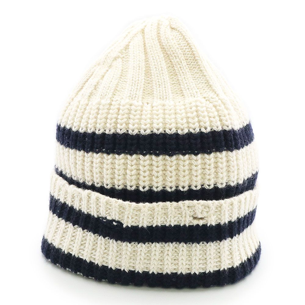マルニ ボーダー ビーニー ニットキャップ ニット帽 帽子 Lサイズ ウール50% コットン50% ホワイト ネイビー CLZC0120Q0 MARNI