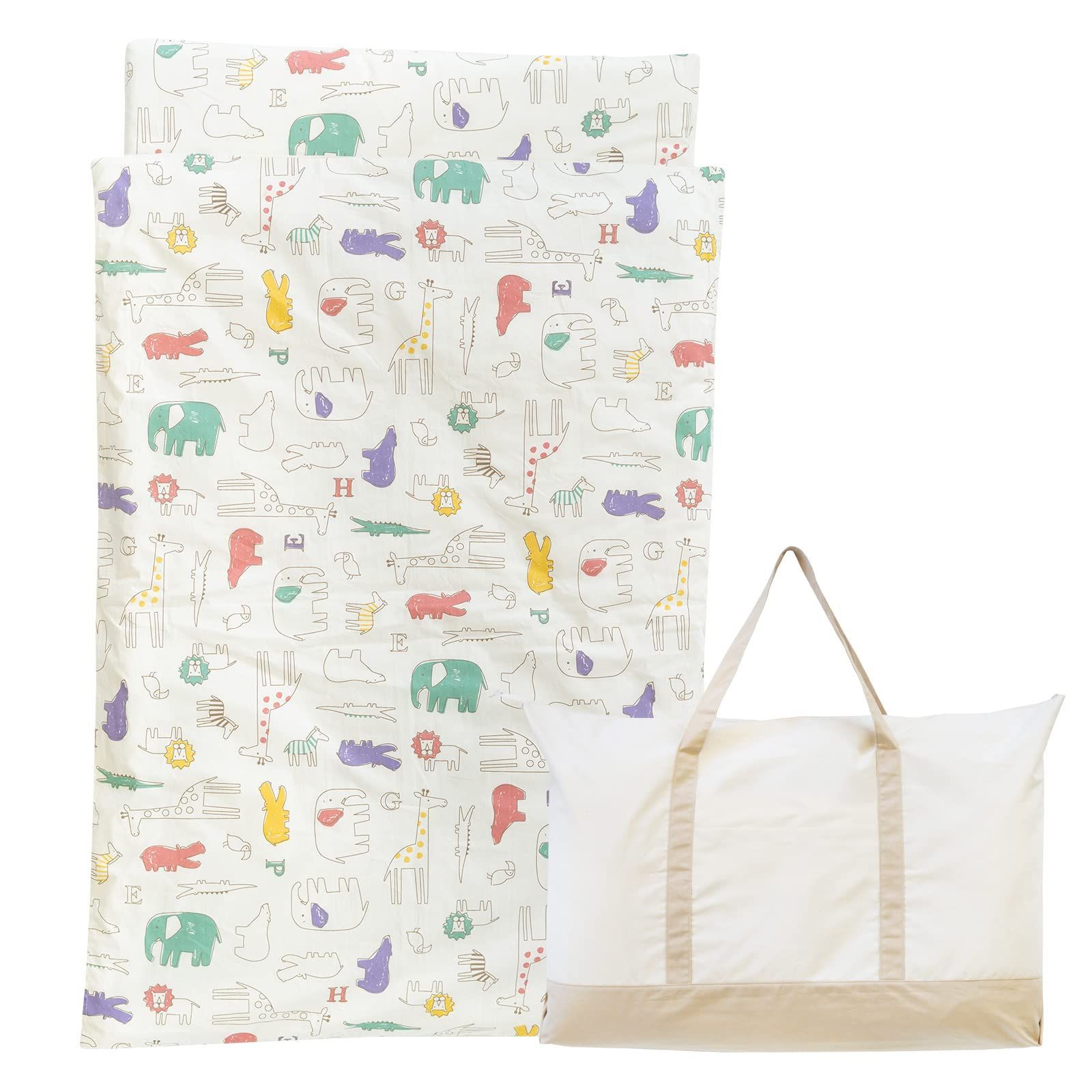 園児用シュシュ（動物柄）(1332-8888-04) sandesica サンデシカ お昼寝布団 セット 掛ふとん 敷ふとん 撥水バッグ カバン付き 綿100%カバー すべて洗濯機で洗える 月齢に合わせて敷ふとんが選べる 