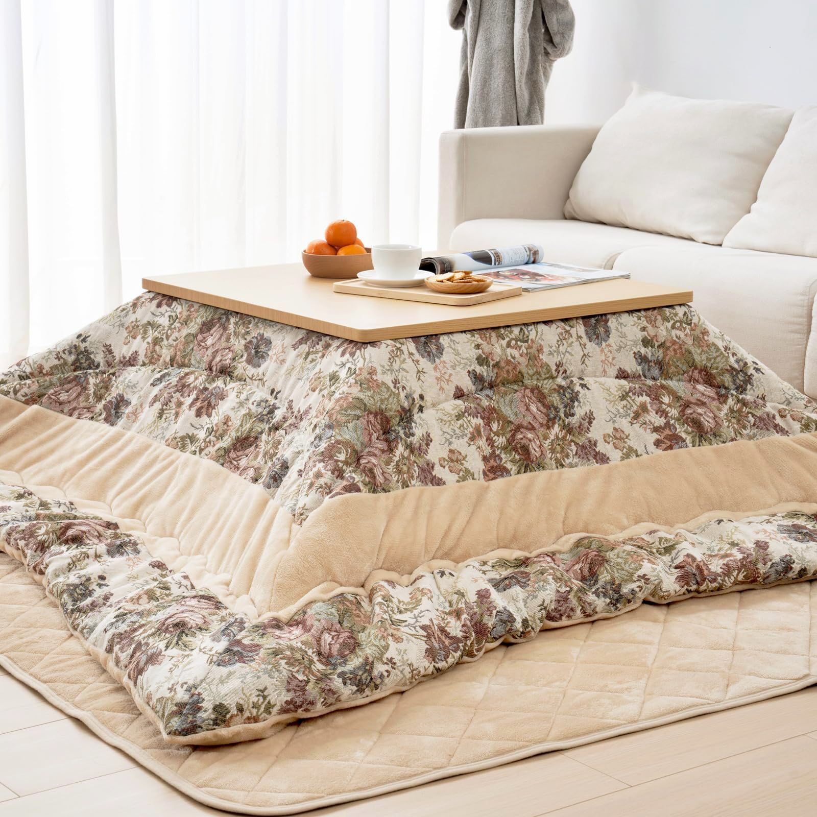 HOMFINE こたつ布団 正方形 大判 単品 205x205cm 両面使える こたつふとん リバーシブル こたつ用布団 あったか 厚手 ゴブラン織り フランネル こたつ掛け布団 適応こたつ台:80～90×80～90cm ふわふ