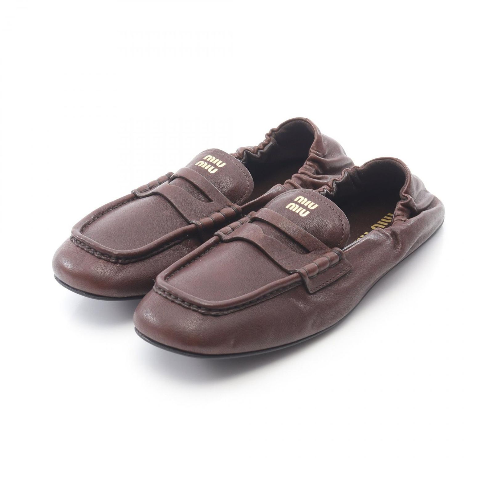 mano　miu miu ルーシュ ナッパレザー ローファー ブラウン ルーシュ ナッパレザー ローファー | Miu Miu