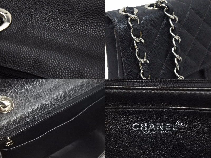極美品 シャネル マトラッセ30 チェーンショルダー キャビアスキン ブラック シルバー金具 バッグ レディース  48625