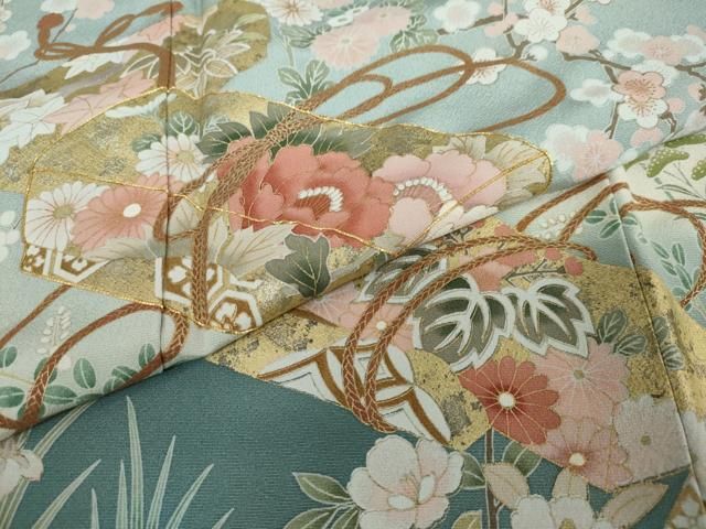 平和屋着物○豪華色留袖 駒刺繍 文箱草花文 暈し染め 金彩 正絹 逸品