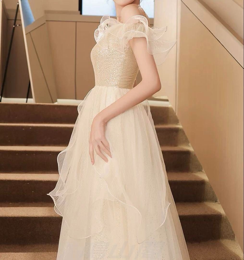 ♥ レディースファッション ラメ感ある生地のフリルが可愛い イブニングドレス WWW_MORNINGWALKER_COM