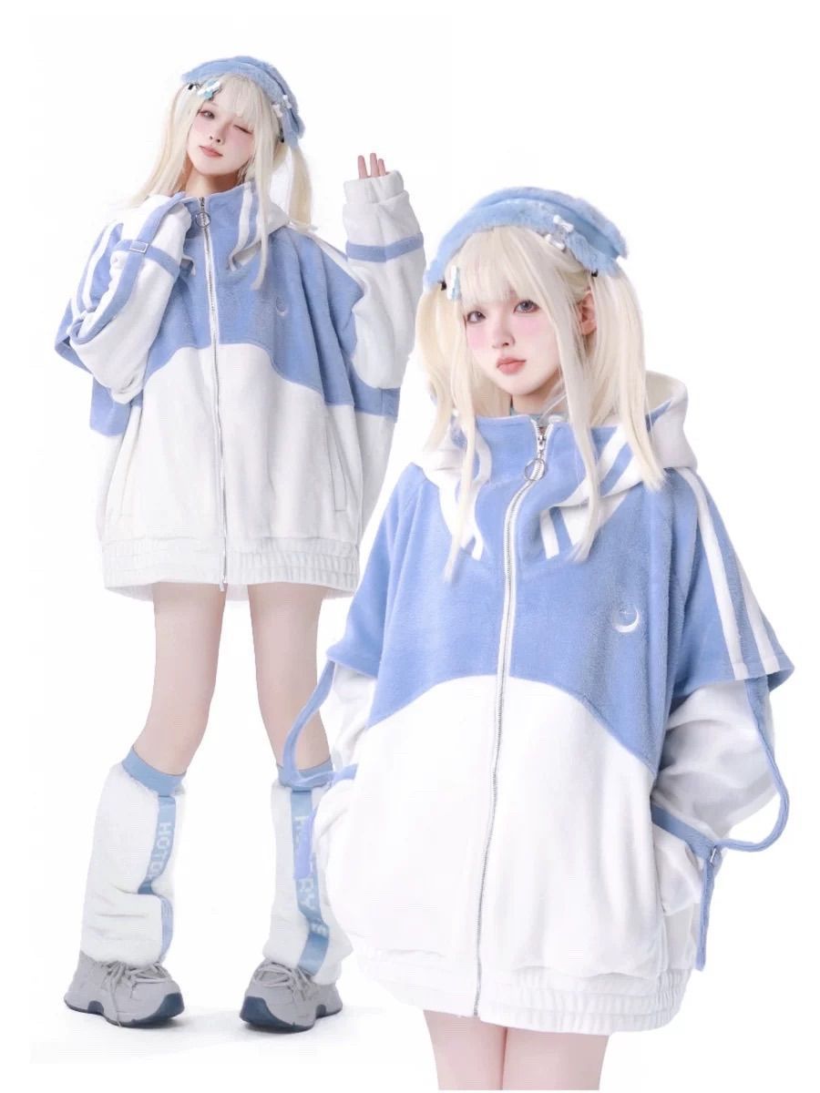 サブカル 秋 冬 長袖 パーカー ジャージ 大きめ ゆったり ユニセックス 水色界隈 天使界隈 ジャージ 量産型 地雷型 原宿 渋