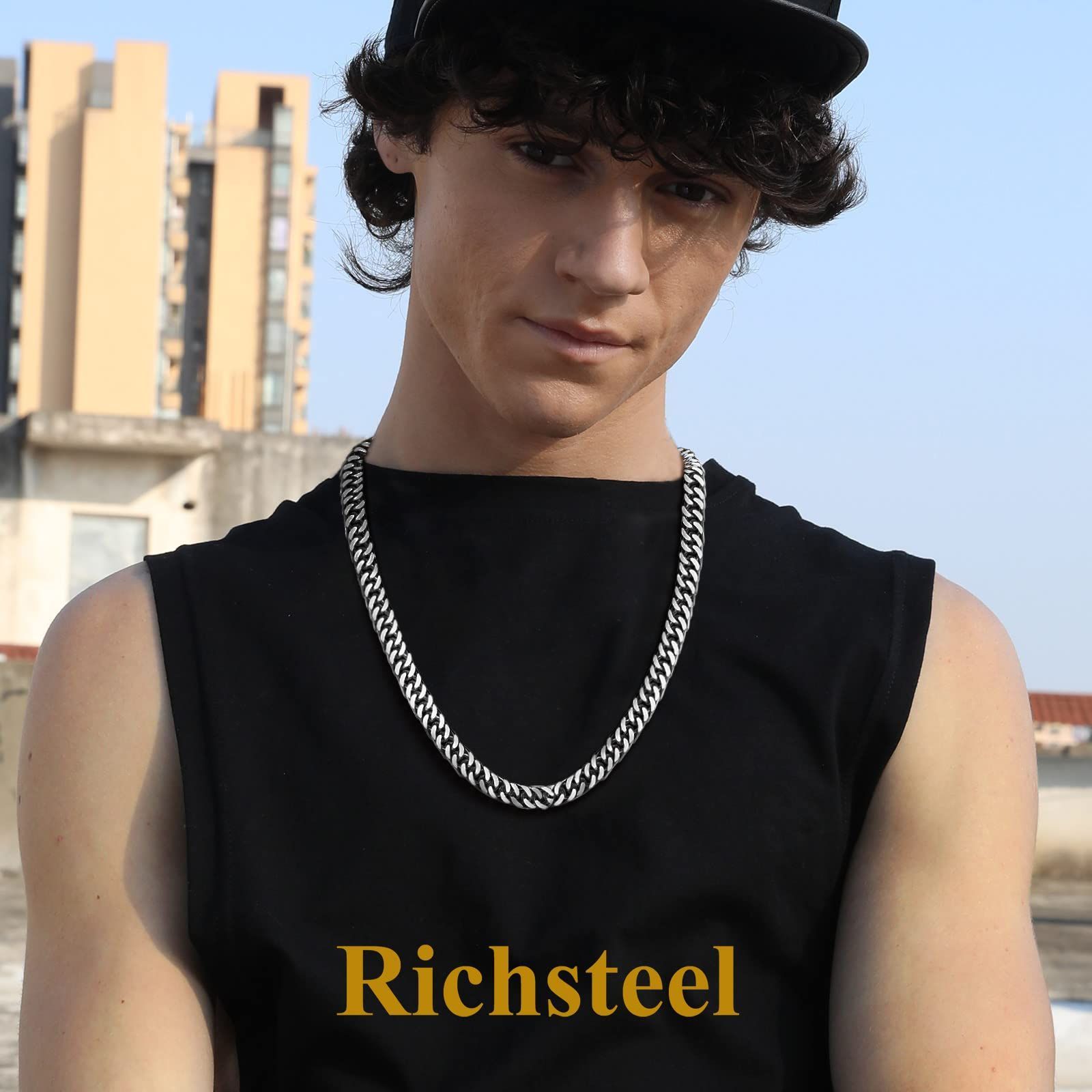 Richsteel 喜平ネックレス メンズ チェーン 316Lステンレス 金属 Richsteel] 喜平ネックレス メンズ チェーン 極太 幅9mm