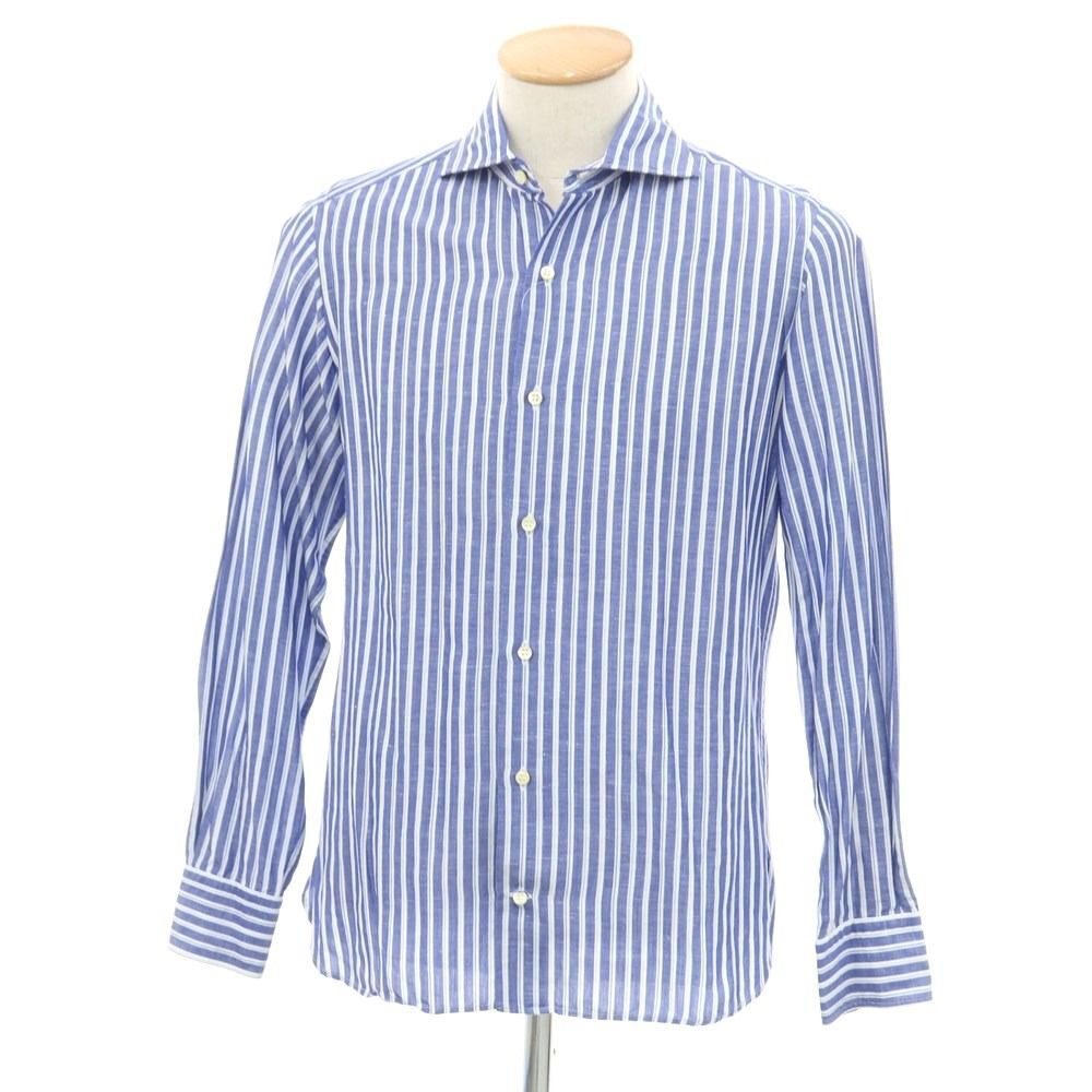 カミチェリア チェネーゼ CAMICERIA THIENESE リネンコットン ワイドカラー カジュアルシャツ ライトネイビーxホワイト 中古カミチェリア チェネーゼ CAMICERIA THIENESE リネンコットン