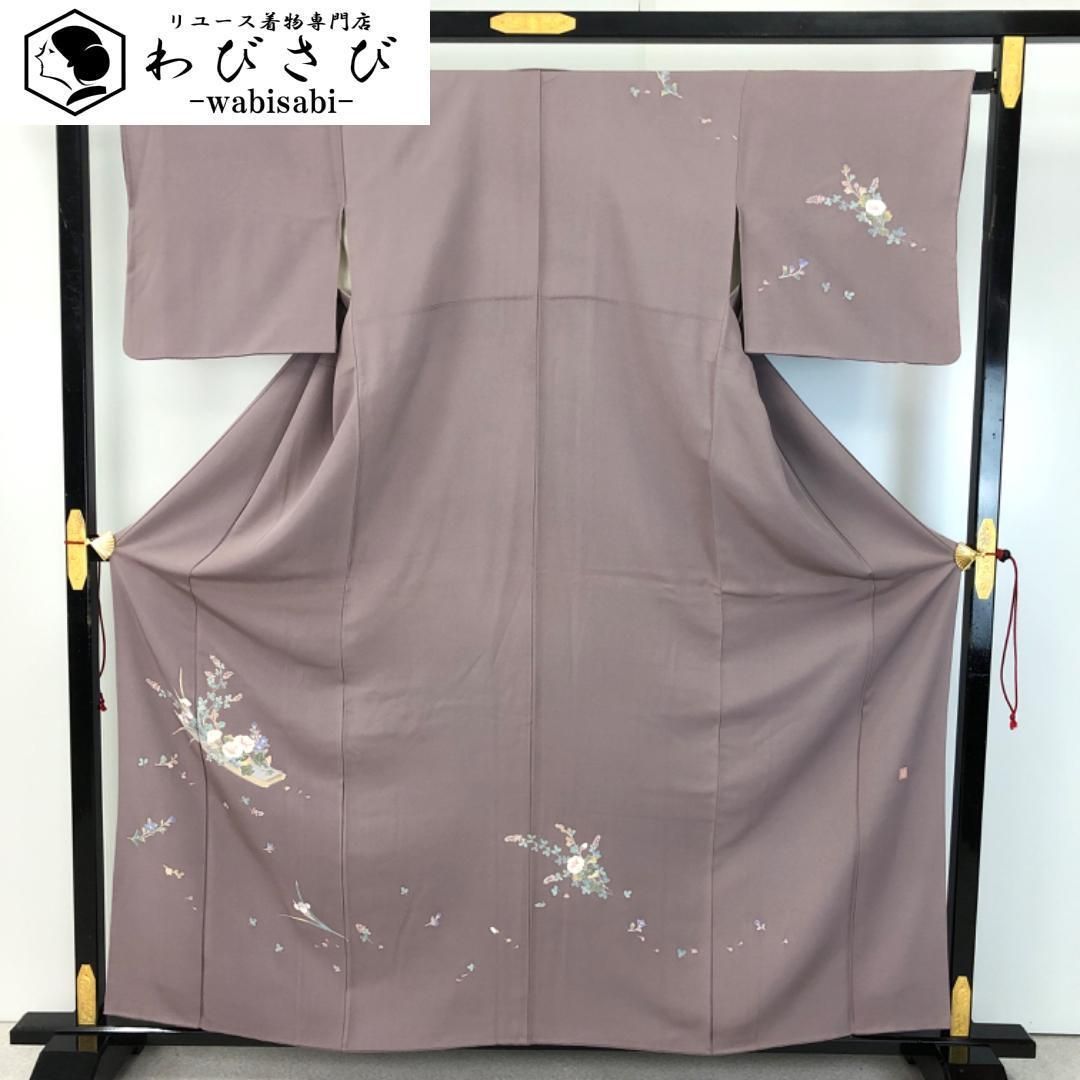 付下げ 作家物 船に花柄模様 桜鼠色 K-5368