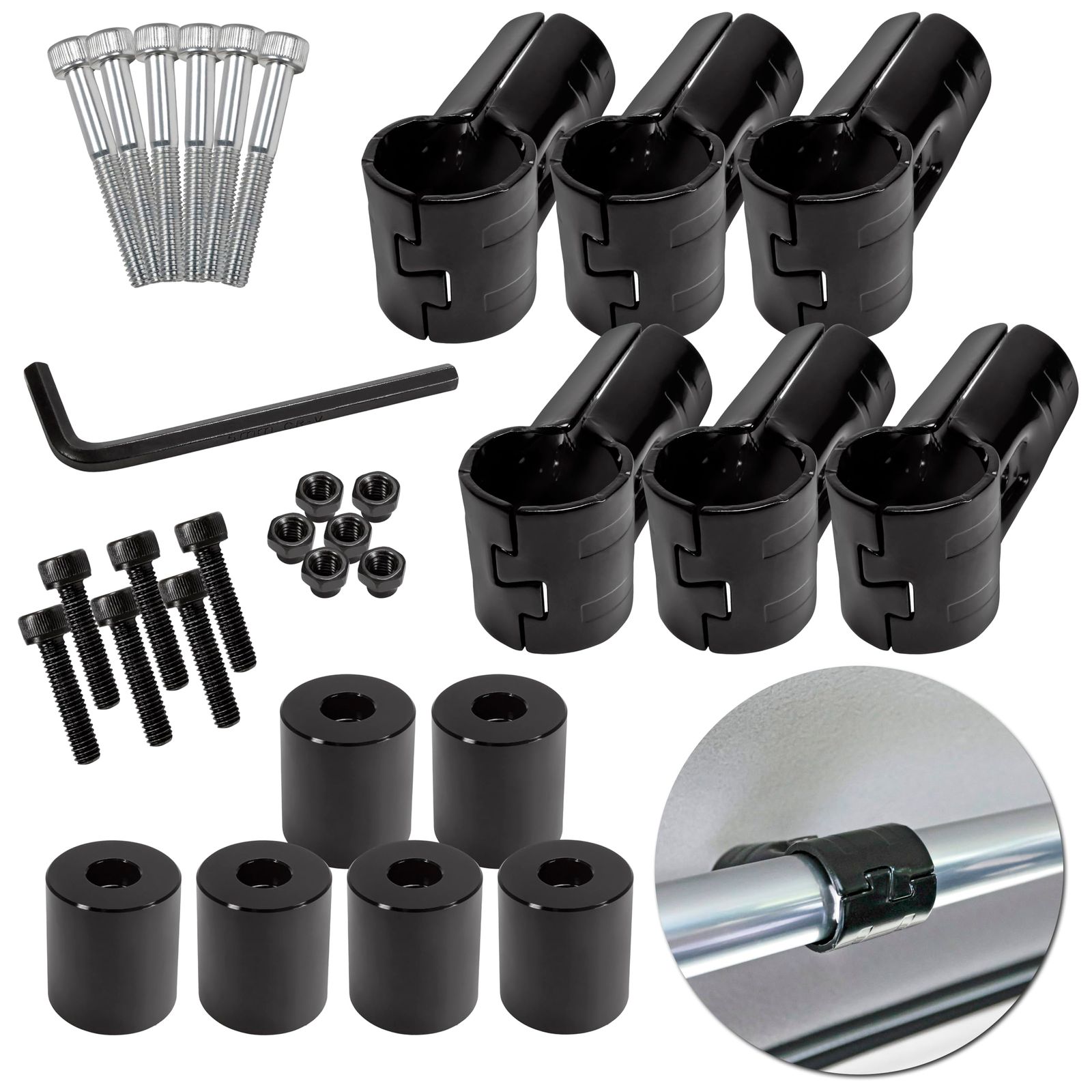 （ブラック）イレクターパイプ用アタッチメント+メタルジョイント　6セット わくわくワーク イレクターパイプ アタッチメント ジョイント ブラック