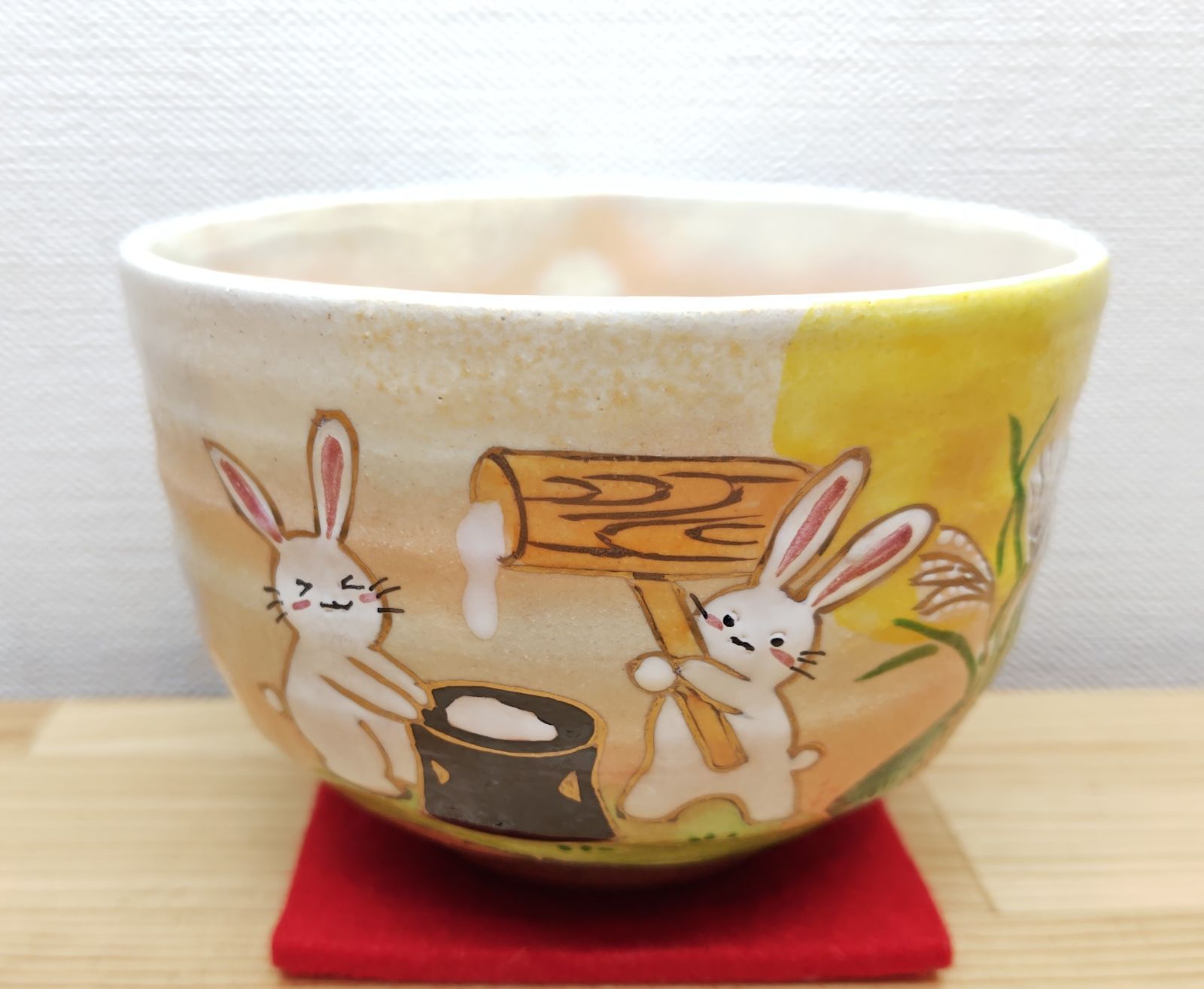 逢絢亭・新品】茶道具 茶碗 京焼 灰釉 お月見兎の絵 水出宋絢