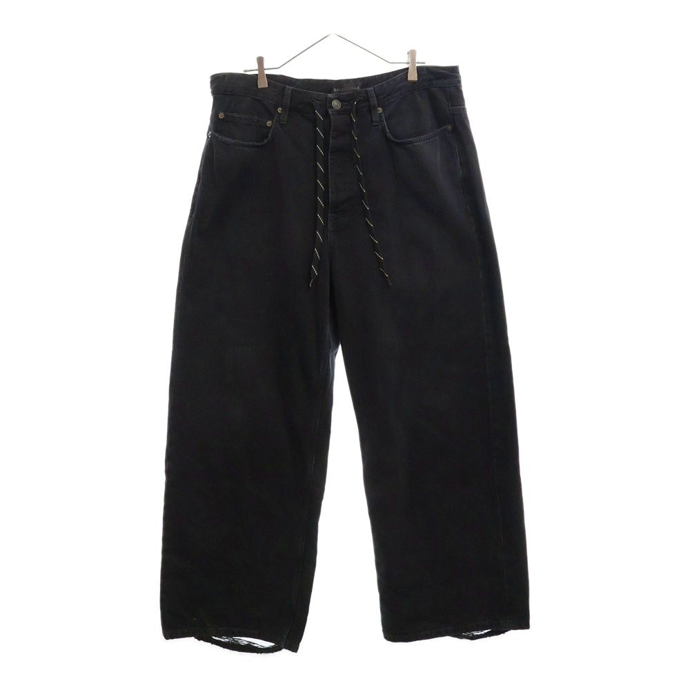 BALENCIAGA (バレンシアガ) 24SS ダメージ加工 ドローストリング オーバーサイズ バギーデニムパンツ ブラック 786643 TQW59