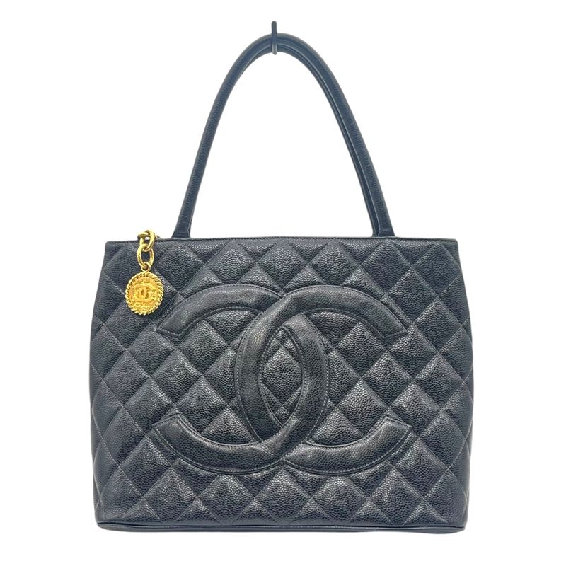 シャネル CHANEL 復刻トート A01804 ブラック ゴールド金具 キャビアスキン レディース トートバッグ