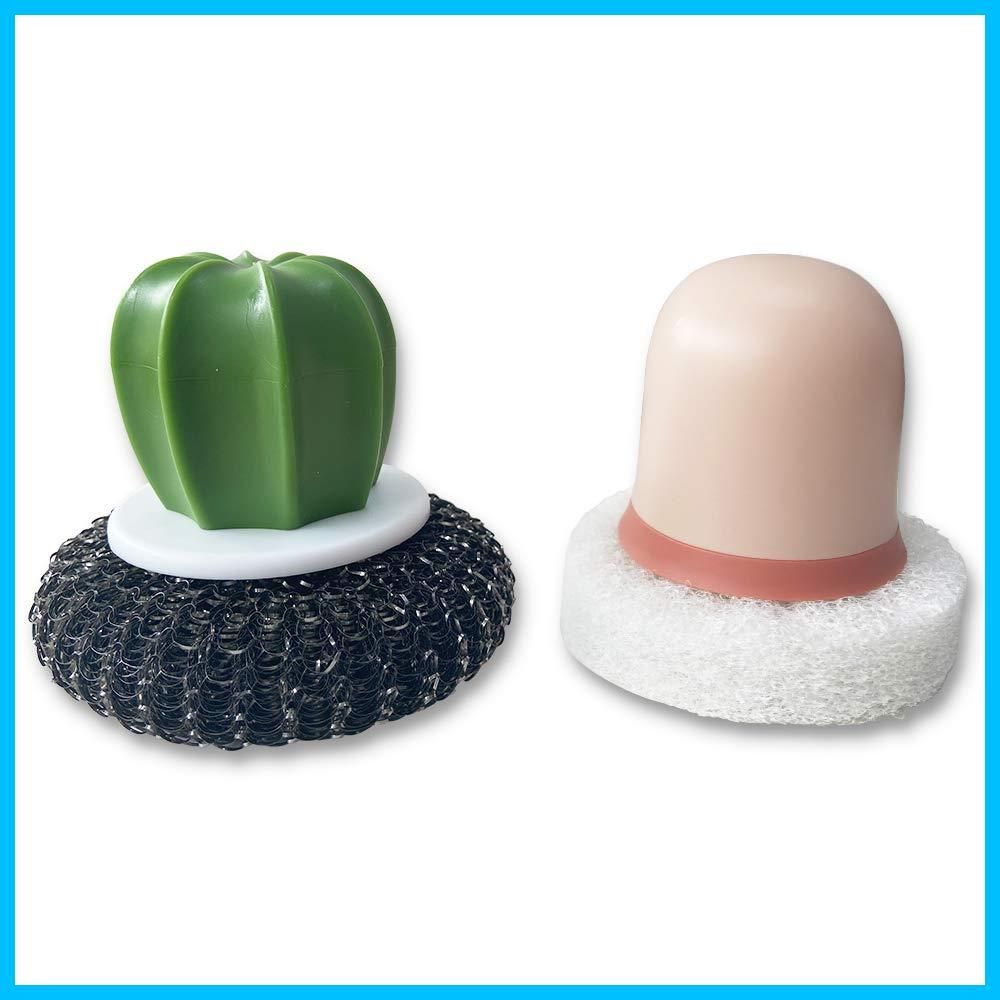 数量 2個セット ハンドル付き省力デザイン キッチン清潔用 柄付きので手に持ちやすいスポンジ コゲ落とし 網たわし ナイロンたわし ステンレスたわし