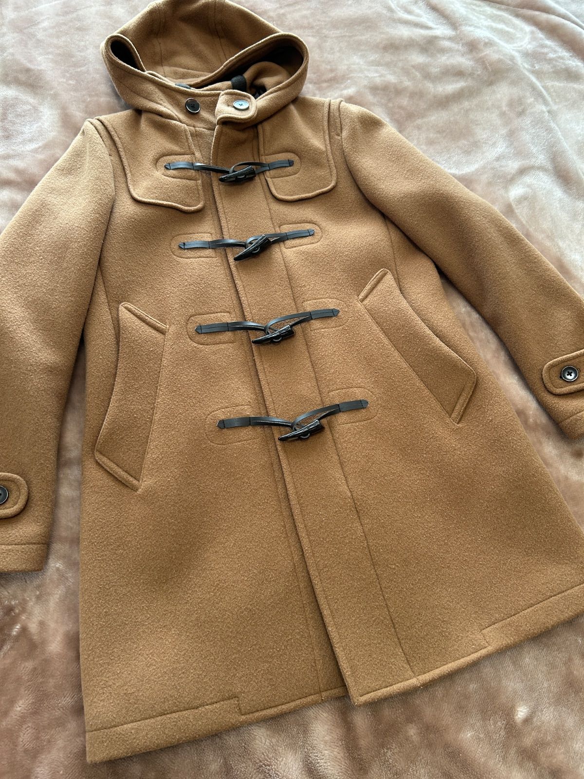 TAKEO KIKUCHI タケオキクチ TK ダッフルコート ウールコート アウター 春服 秋服 冬服 ブラウン茶色系 無地 毛ウール ポリエステル 合成皮革 表記サイズ2肩幅約40センチ袖丈約60センチ身幅約47センチ着丈約80センチ