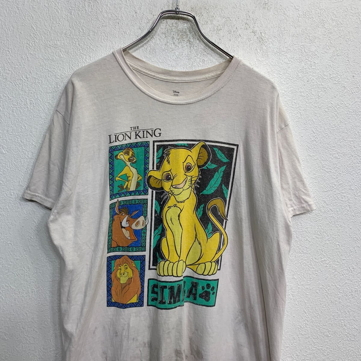 Disney LION KING 半袖 プリント Tシャツ L デズニー ライオンキング キャラクター ベージュ コットン 古着卸 アメリカ仕入 t2407-3820