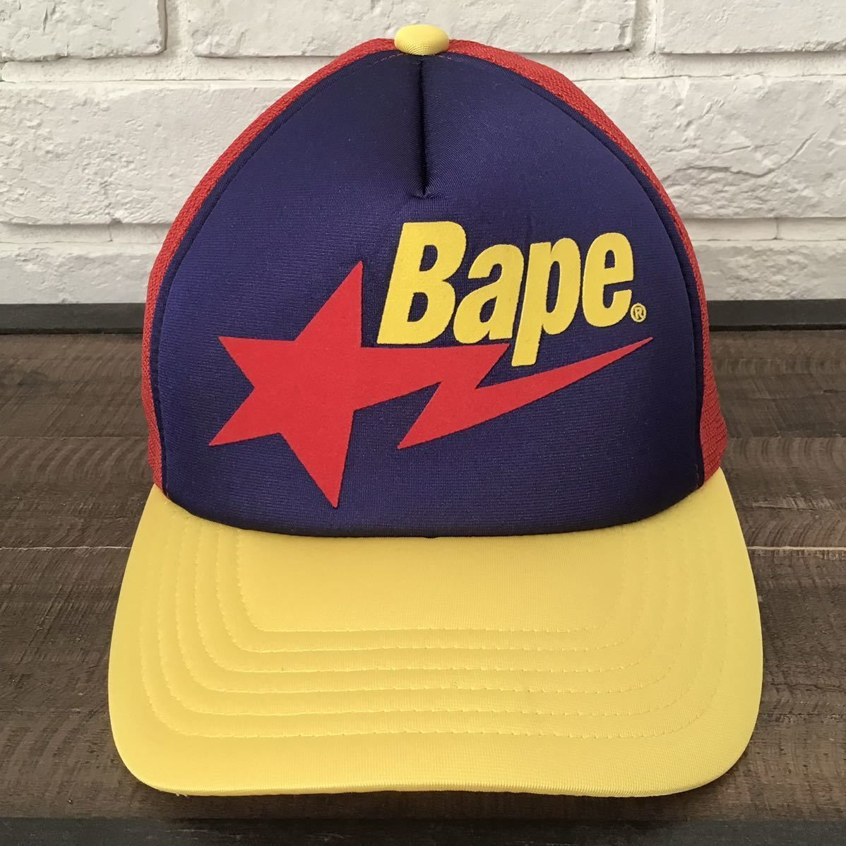 BAPESTA LOGO メッシュ キャップ navy × red × yellow a bathing ape 