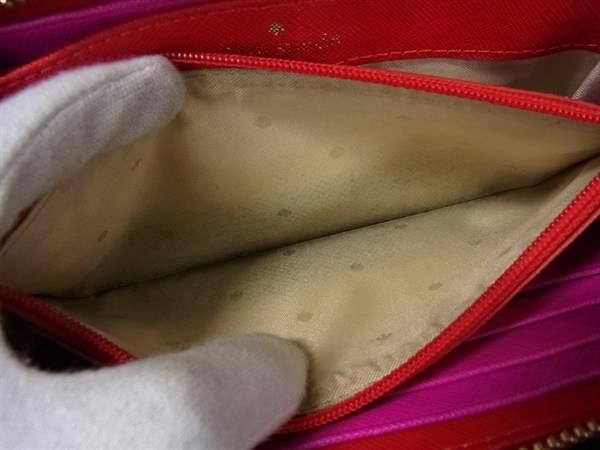 kate spade ケイトスペード PWRU4477 レザー リボン ラウンドファスナー 長財布 ウォレット マゼンタピンク系&times;レッド系 DH9556