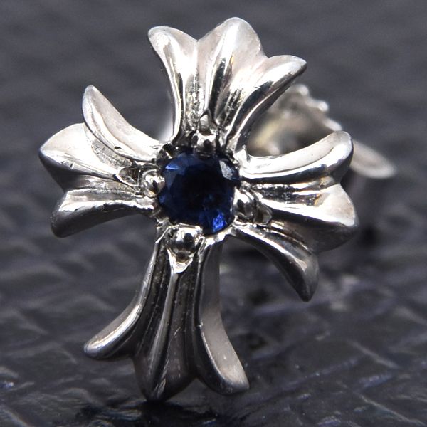 クロムハーツ ピアス メンズ CHクロス サファイア スタッド