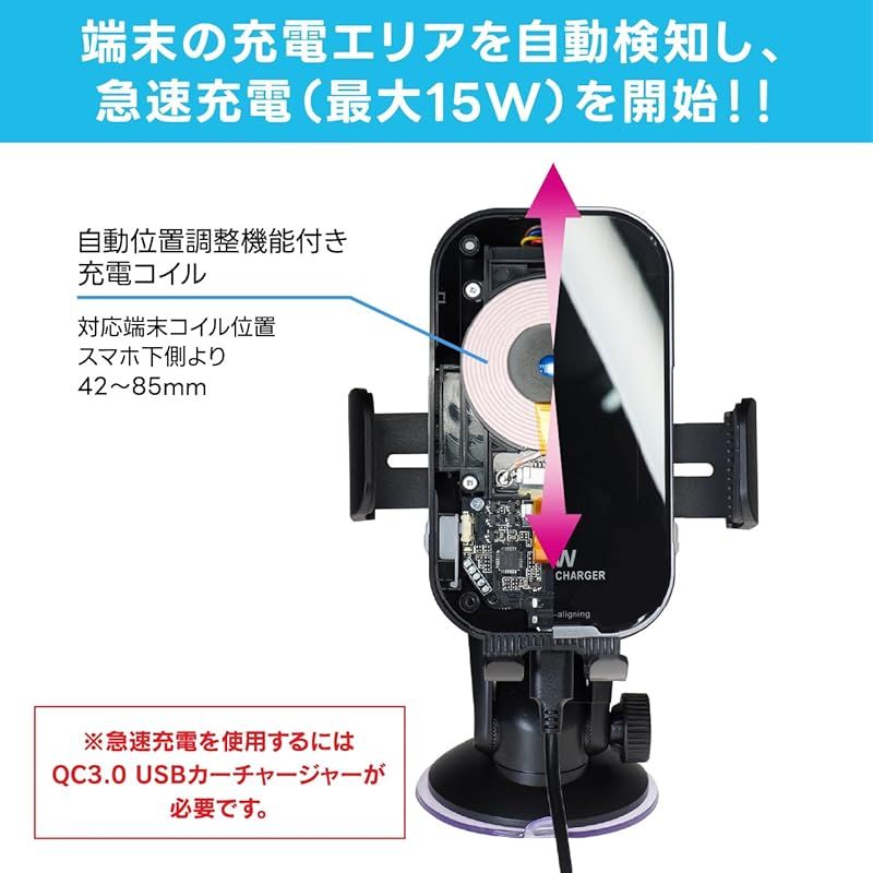 ワイヤレス充電機能付き自動開閉ホルダーセット品