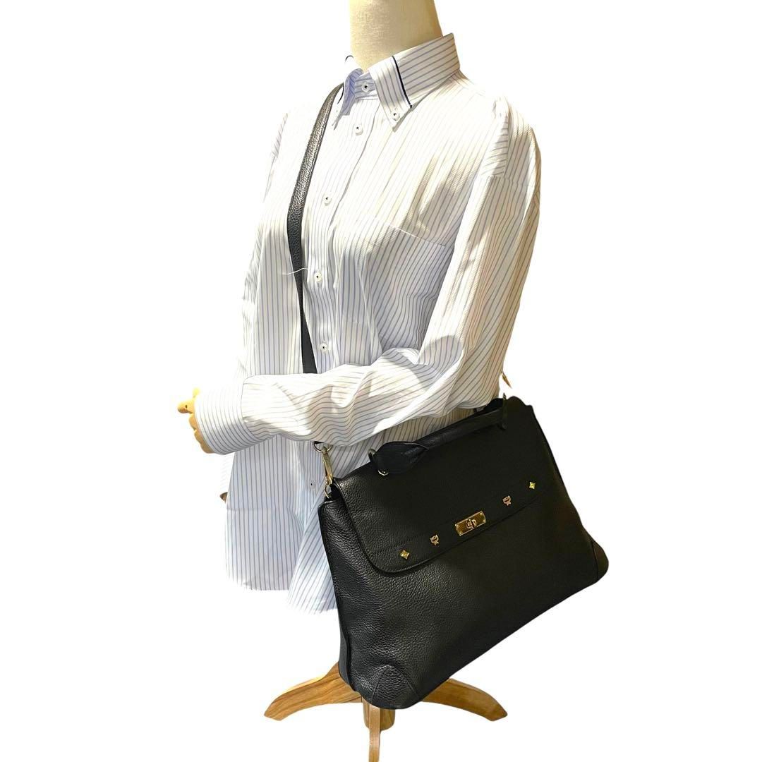 MCM エム・シー・エム ハンドバッグ レザー 黒 ブラック【】2way 斜め