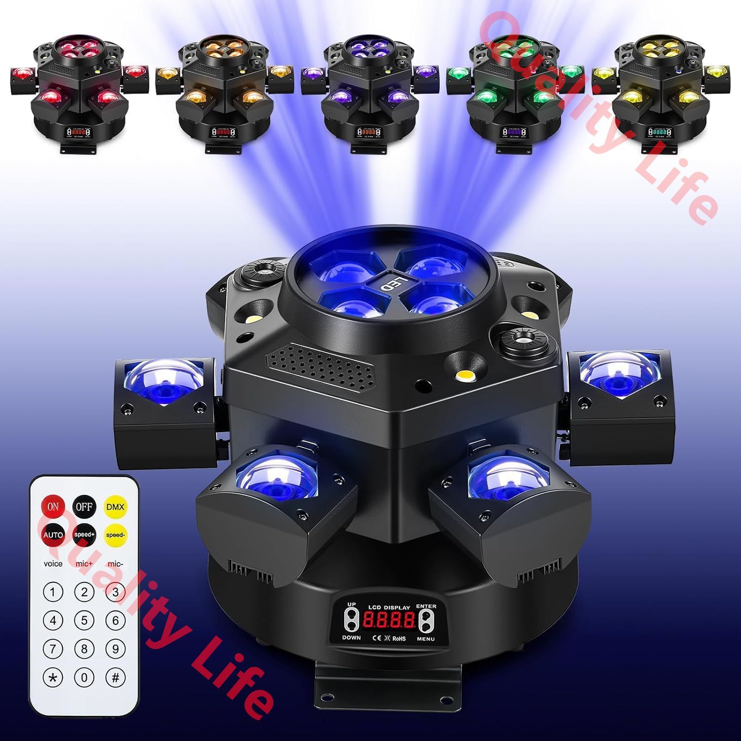 ステージライト 舞台照明 パーティーライト 150W RGBW 4 6 10個の10WLED搭載 DMX512対応 4大制御方式 540°回転 スタンド付き 音声制御|自動|リモコン 多彩なエフェクト スムーズ 演出|結婚式|パーティー