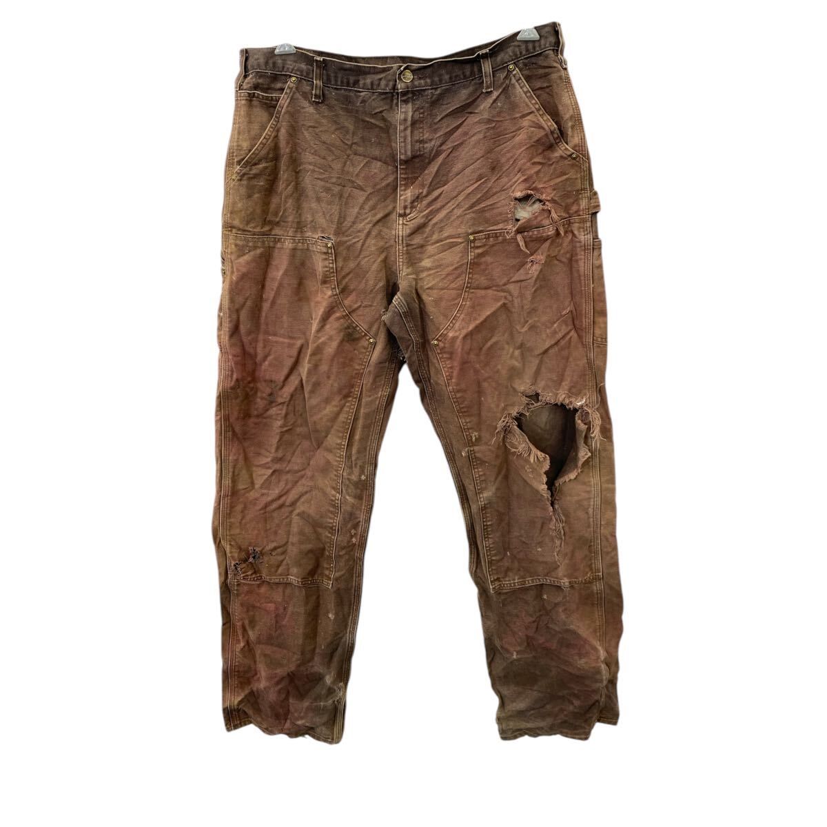 カーハートCarhartt ダブルニー パンツ ブラウン 実寸 W38 USA製 カーハートCarhartt ダブルニー パンツ ブラウン 実寸 W38 USA製