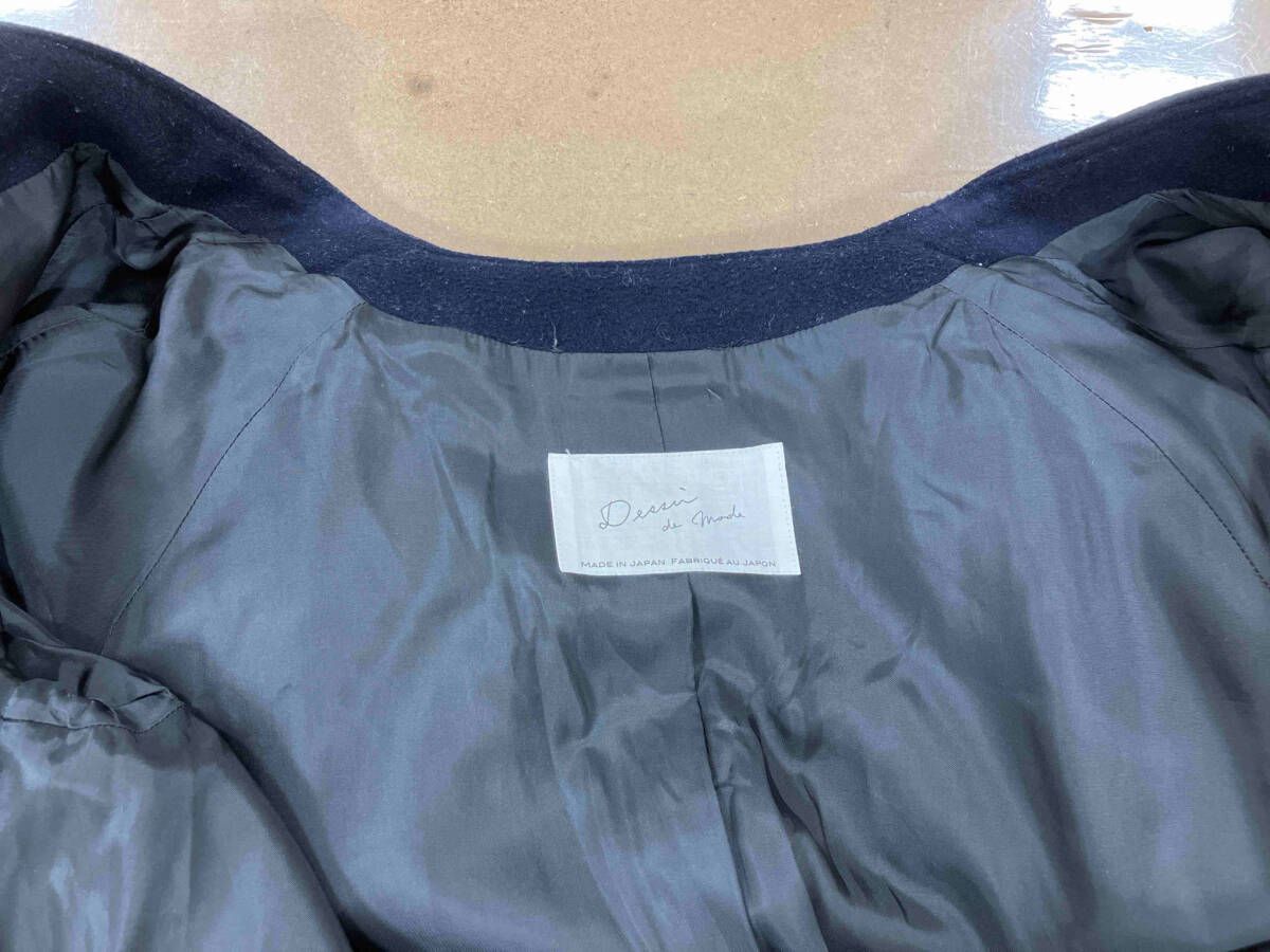 ウールロング 襟無しWロングコート