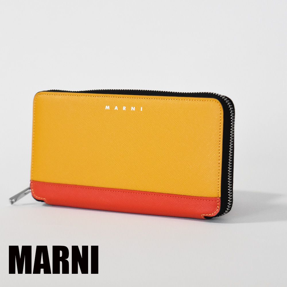 MARNI ロゴデザイン長財布 サフィアーノ ラウンドジップ バイカラー