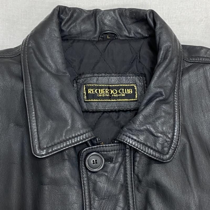 レザージャケット LeatherJacket レザーコート 本革 牛革 黒 L（Liugoo 