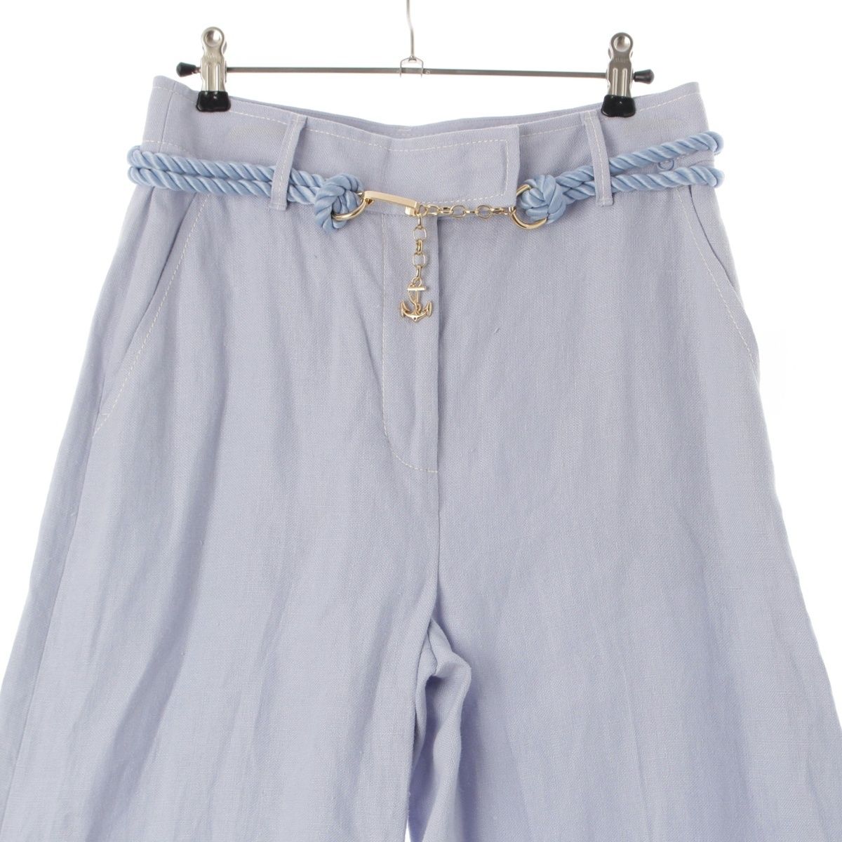 ZIMMERMANN ジマーマン リネン ベルト付き ワイドレッグ パンツ ボトムス ブルー 1 DECORATOM_COM_BR