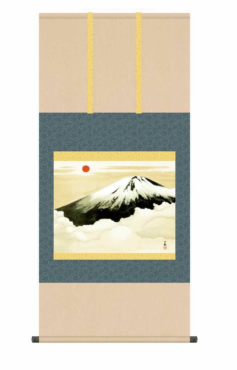 掛け軸 横山大観 霊峰飛鶴 絹本 名品 複製 希少 軸装 茶道具 掛軸 美品