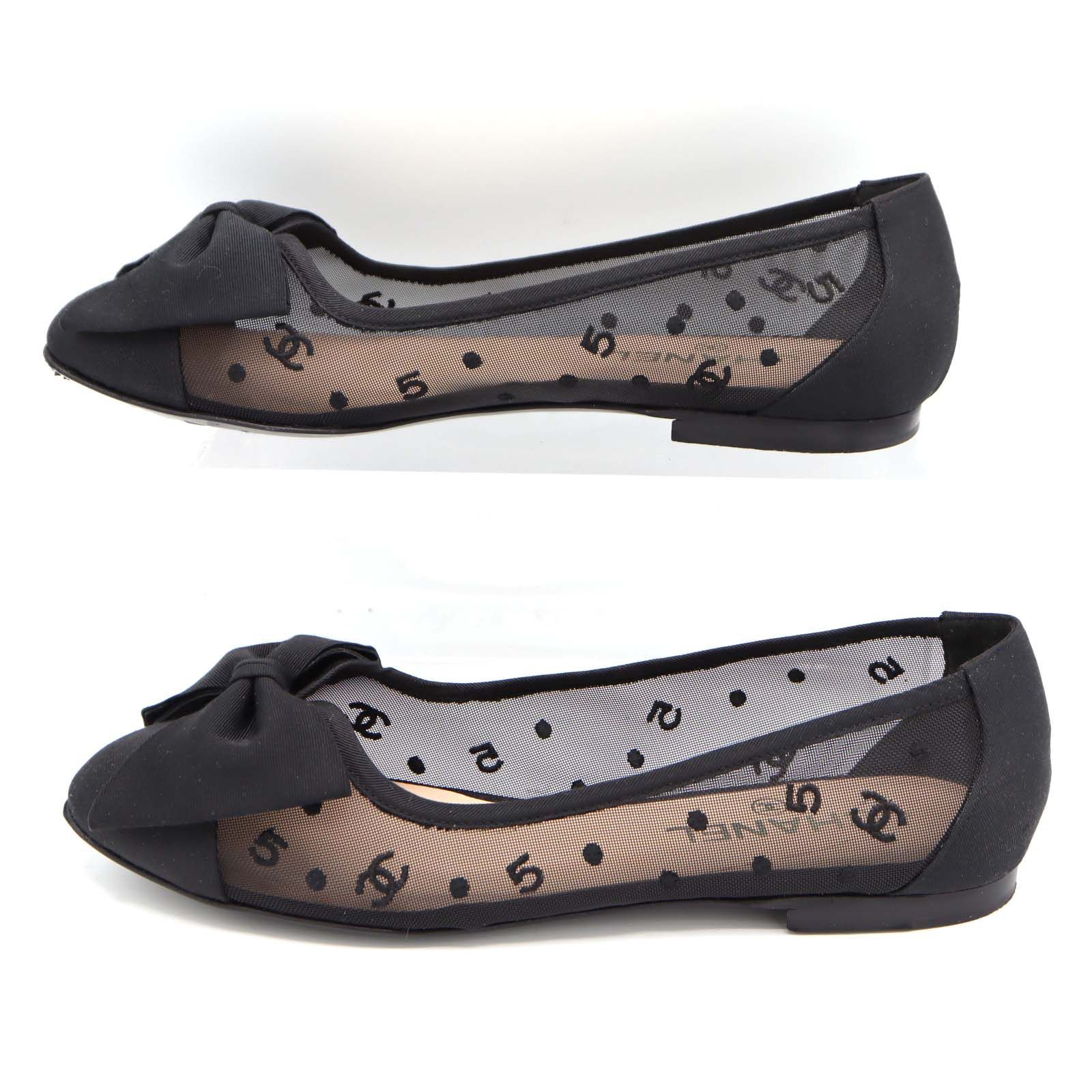 CHANEL シャネル フラットシューズ 38C 25cm メッシュ ドット パンプス ブラック 靴 箱袋有 H21003 KIN-KAAI_COM