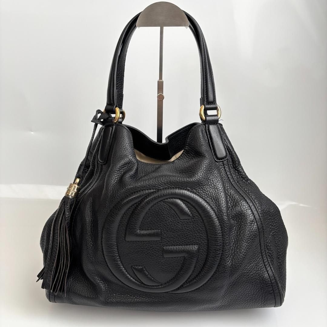 美品 GUCCI グッチ ソーホー トートバッグ カーフ 黒 タッセル