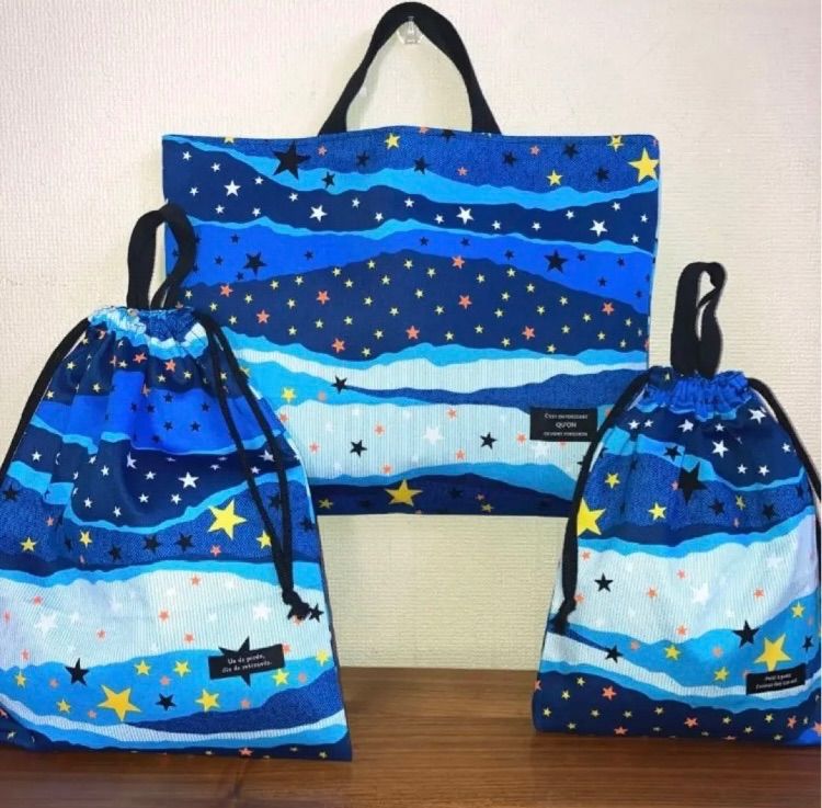 入園入学3点セット星×デニムハンドメイドレッスンバック上履き入れ体操