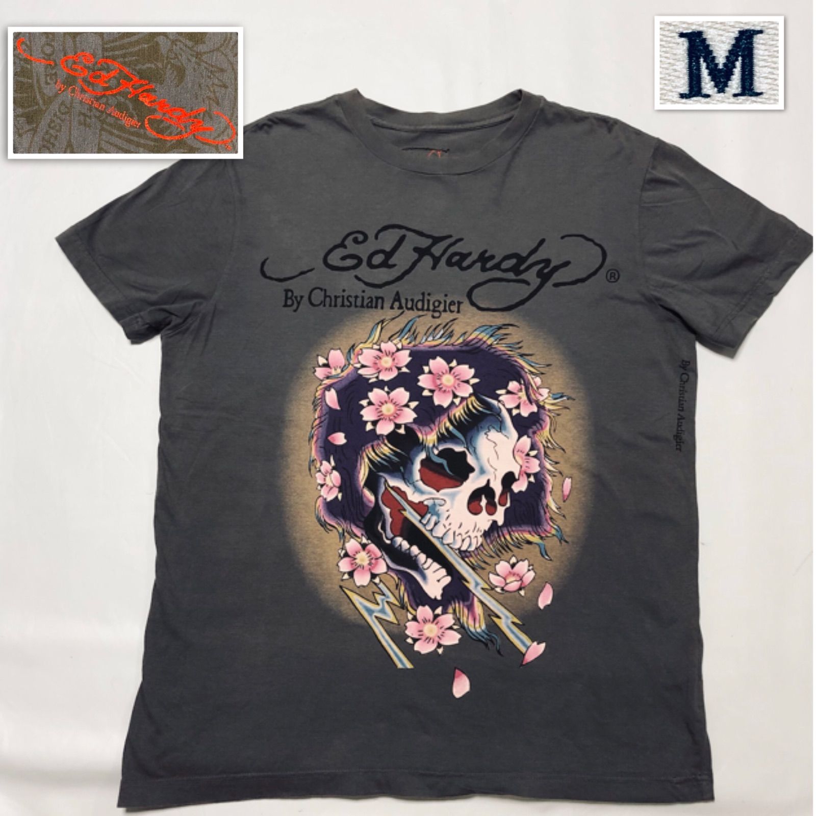 □美品□Ed Hardy エドハーディー Tシャツ 半袖 髑髏と桜 スカル