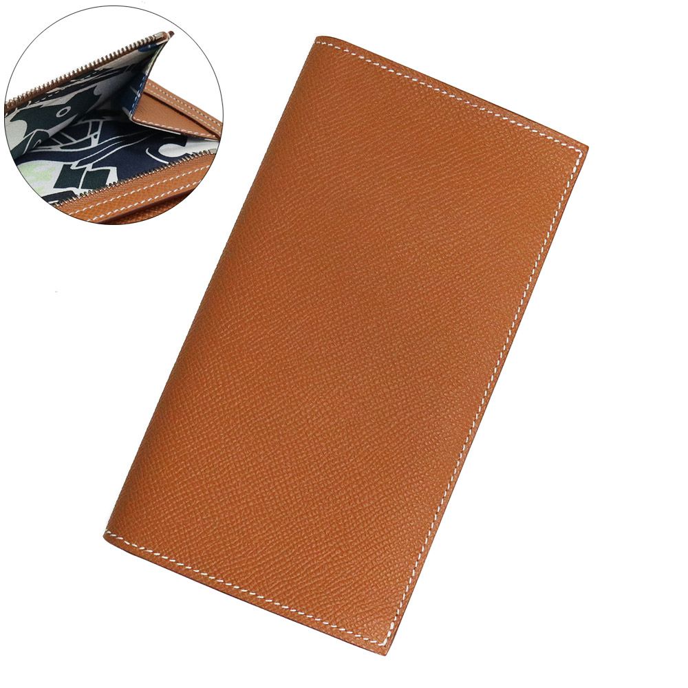 エルメス シチズン ツイル ロング コンビネ 二つ折り長財布 ヴォーエプソン レザー ゴールド ブラウン 茶 シルバー金具 U刻印 箱付 HERMES（新品・未使用品）