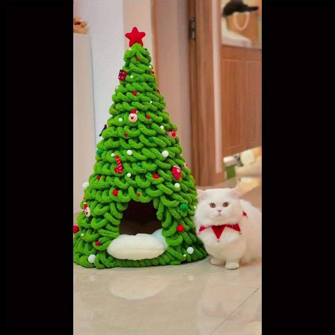 キャットハウス クリスマス ツリー 円形 円錐 猫ベッド カバー 取り外し 半密閉 グリーン ペットベッド 猫の巣 ふわふわ かわいい おしゃれ 高品質 秋冬 暖かい 防寒 ペット用品 猫用 小型猫 中型猫 大型猫