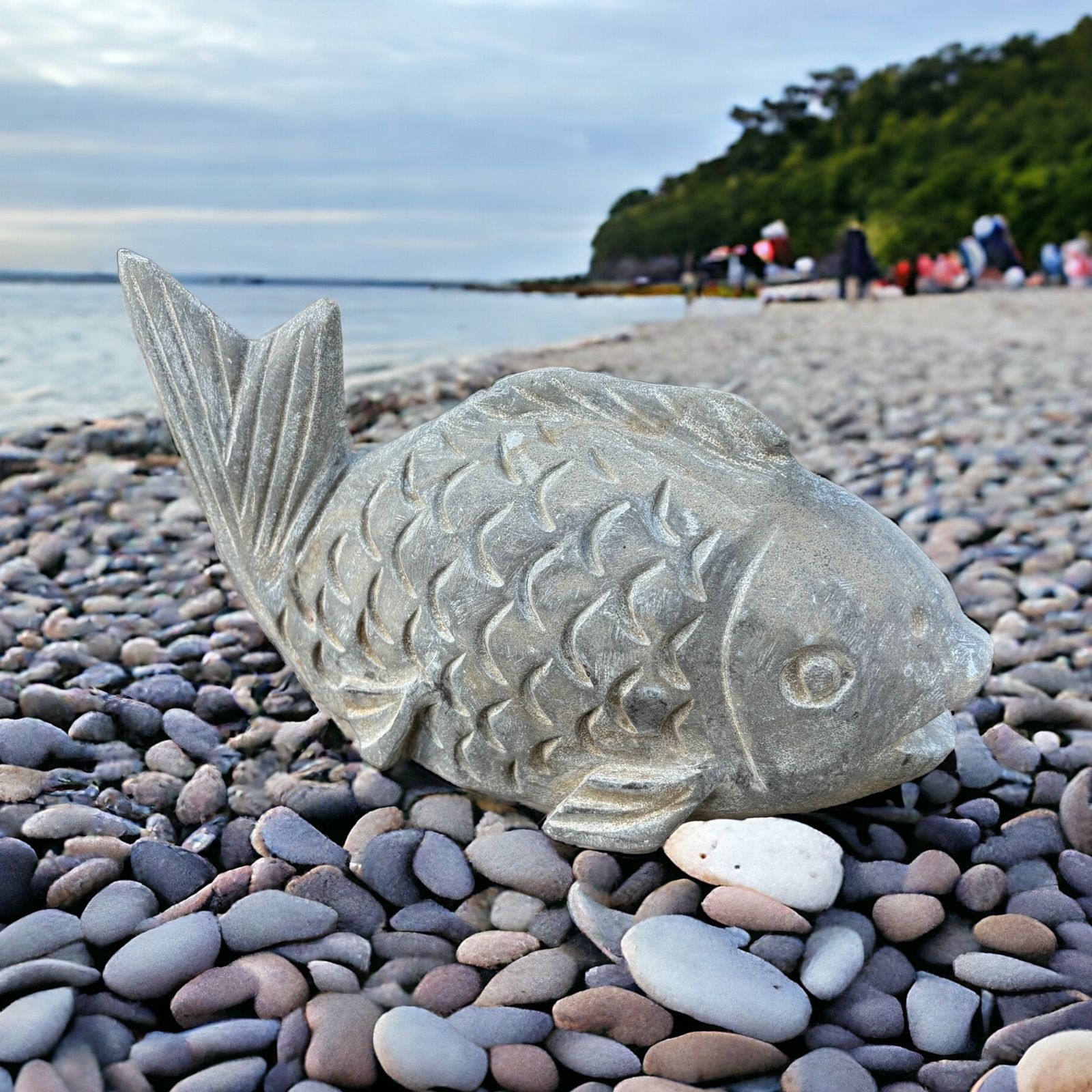 鯉 [小] ガーデンオブジェ 石材彫刻工芸 石置物 彫刻物 石魚 魚 置物 オブジェ 雑貨 アンティーク