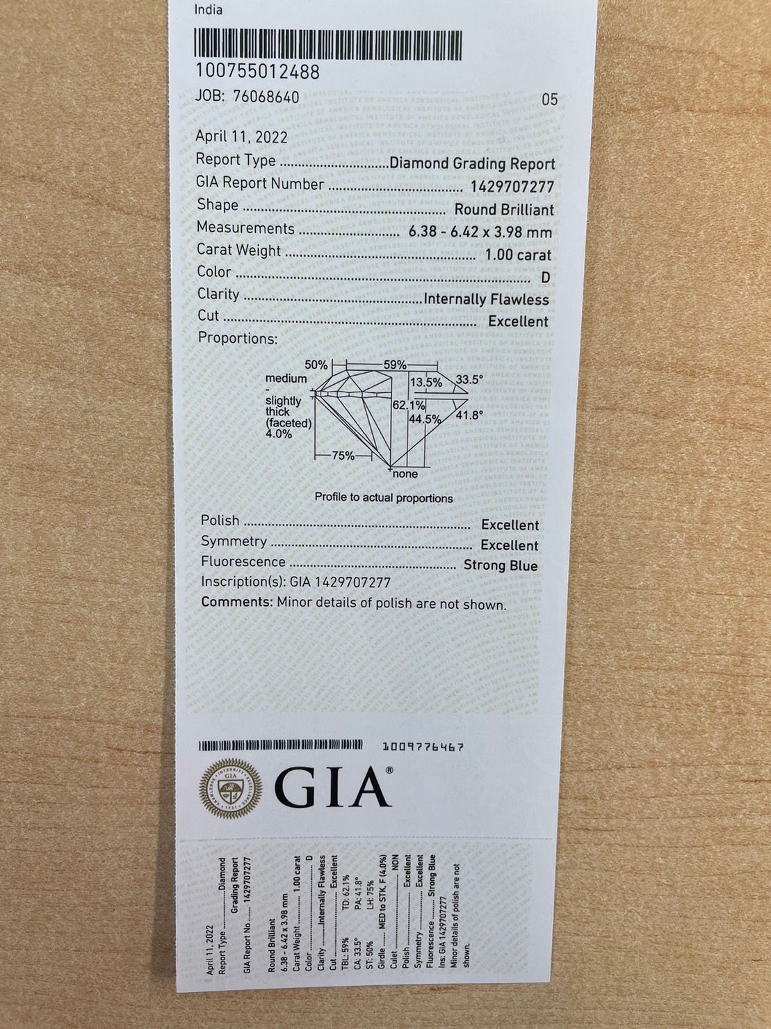 世界最高品質 GIA 1ct D IF 3EX ダイヤモンド最安値保証 ルース - メルカリ