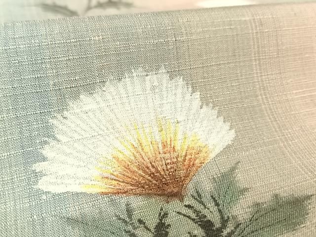 平和屋着物○紅花紬 米沢 訪問着 作家物 彩峯 手描き 草花文