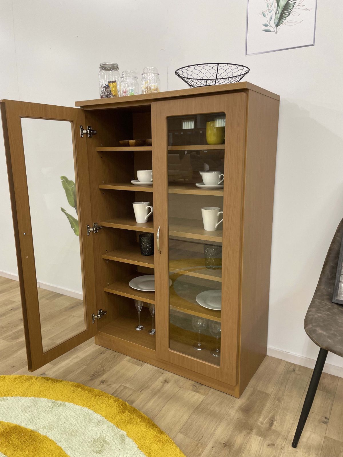 キッチンラック完成品 キャビネットミドル食器棚カップボード